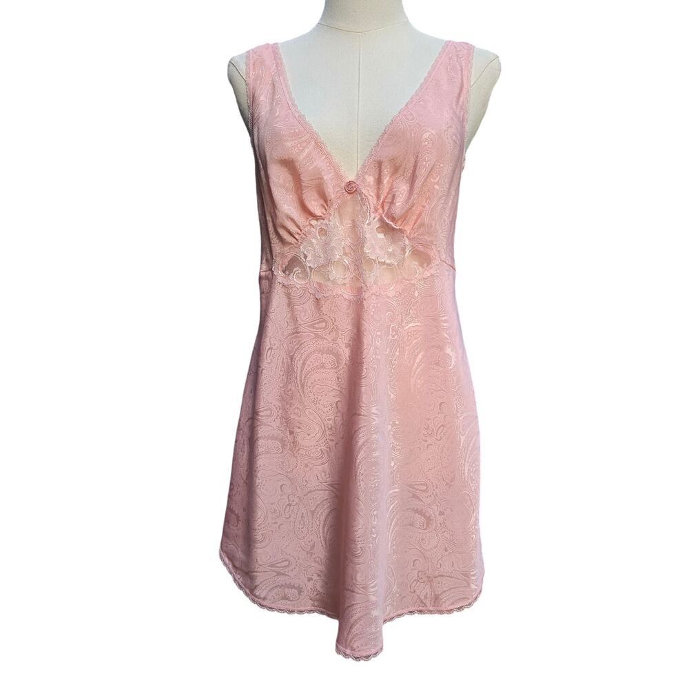 Intimate Moods Vintage Pink Floral Lace Satin Slip Dress S USA Coquette Fairy